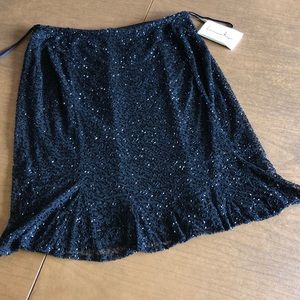 NWT LAWRENCE KAZAR - Black Beaded Formal Skirt L